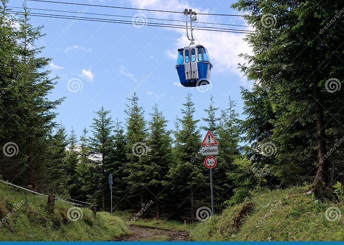 Wank Mountain Cable Car in Garmisch-Partenkirchen, Wank Mountain, with Warning ... photo